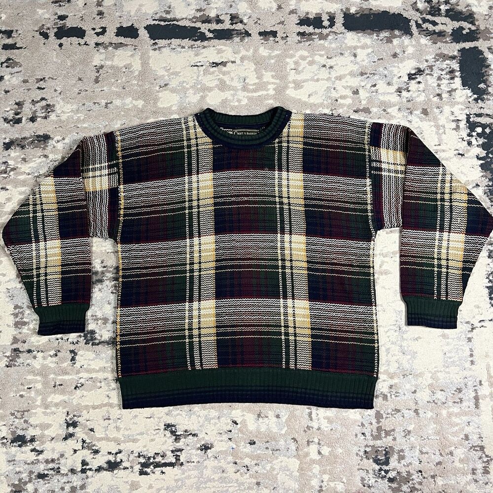 Vintage Croft & Barrow Sz L Plaid Sweater Grandpa 90s Grunge Skate Punk Cotton